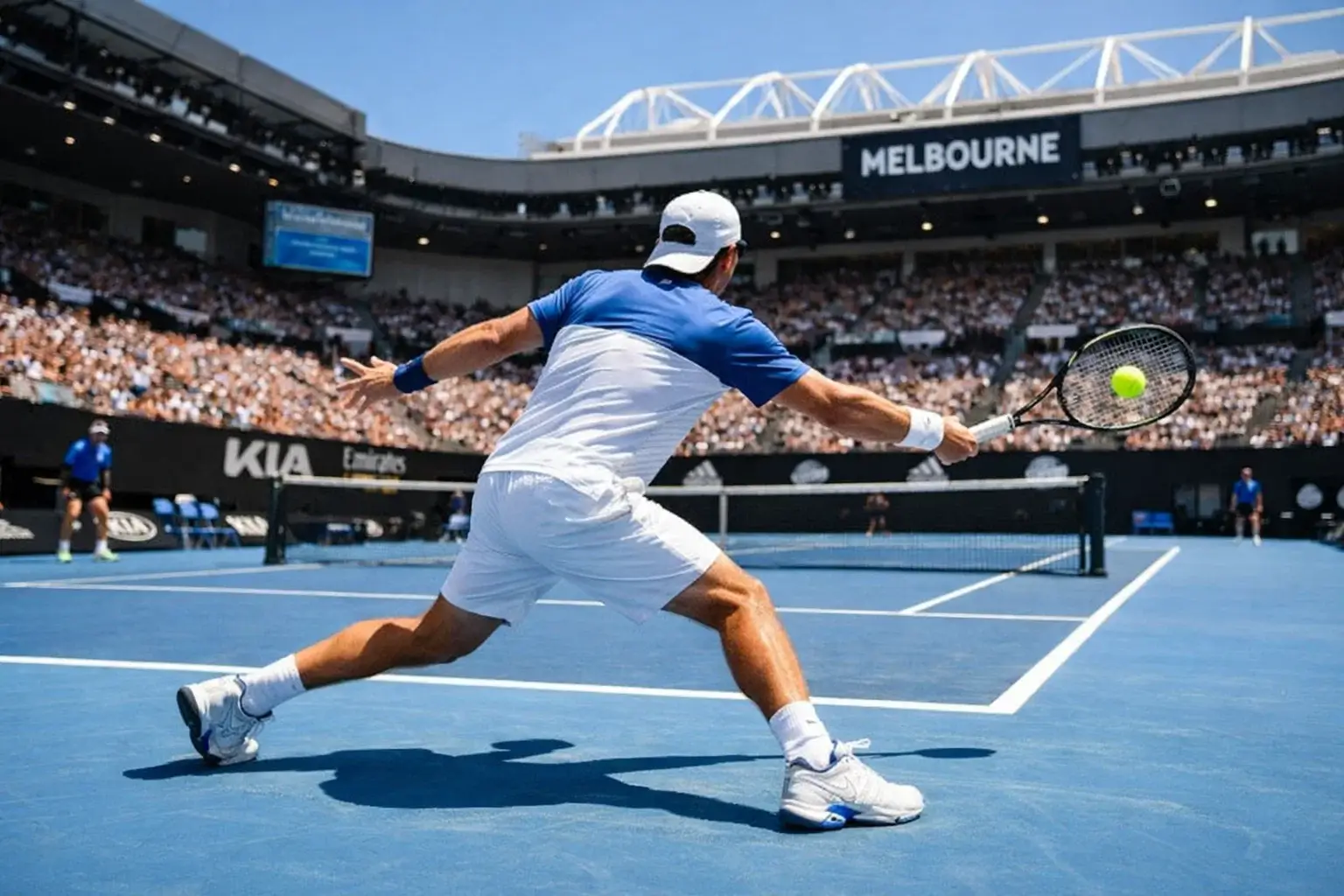 Partido de tenis bajo el sol intenso del Australian Open en Melbourne
