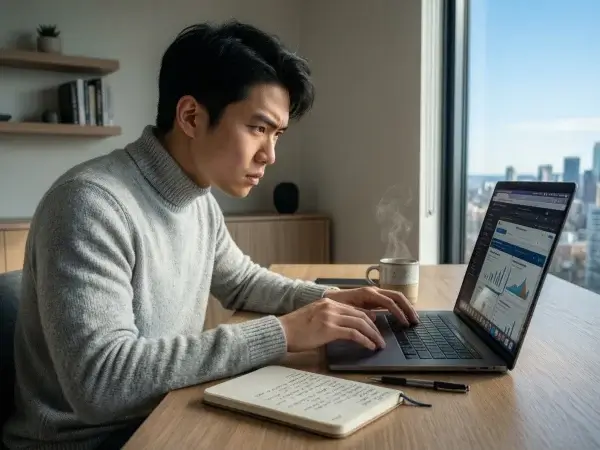 Persona utilizando un portátil para comparar casas de apuestas deportivas