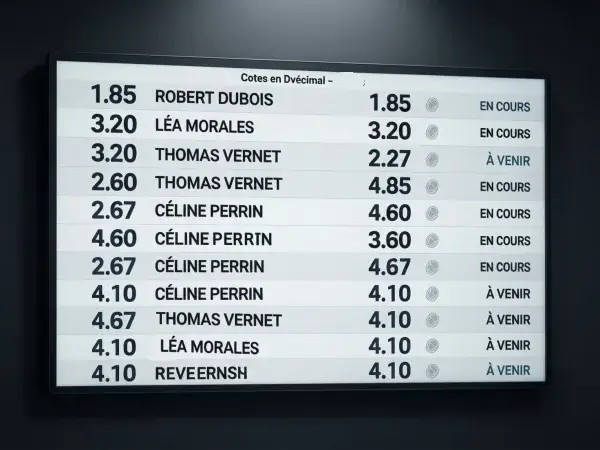 Primer plano de cuotas decimales de apuestas de tenis