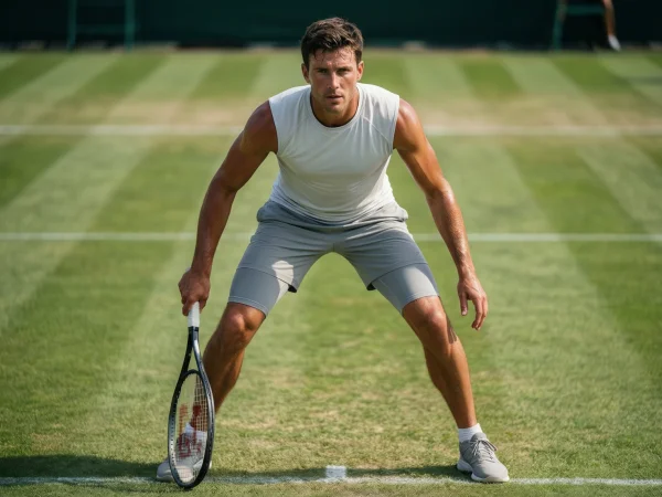 Tenista profesional adaptando su posición según el tipo de pista