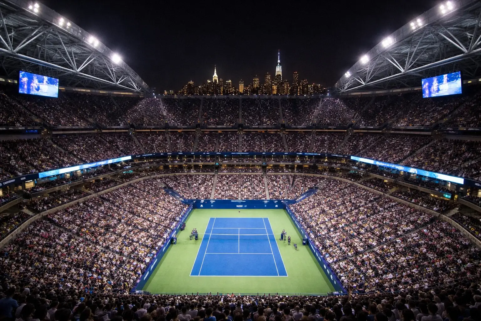 Partido nocturno en el Arthur Ashe Stadium del US Open
